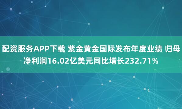 配资服务APP下载 紫金黄金国际发布年度业绩 归母净利润16.02亿美元同比增长232.71%